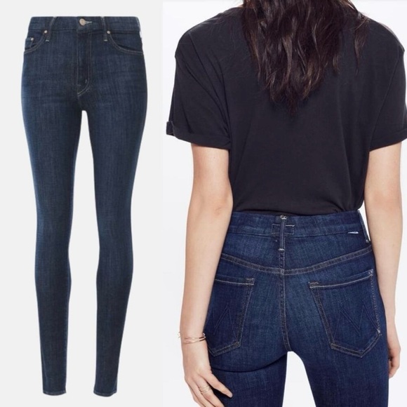 MOTHER- High Waisted Looker Skinny Jeans in Dark Wash Clean Sweep Size 25 - Picture 2 of 10